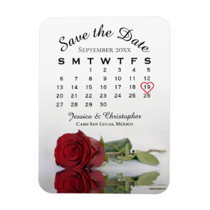 Romantic Red Rose Calendar Wedding Save the Date Magneet