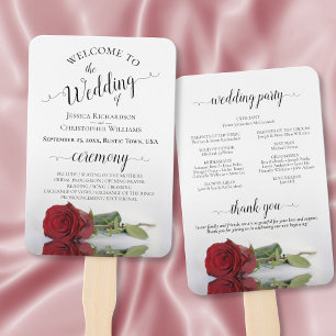 Romantic Red Rose Elegant Wedding Programme Handwaaier