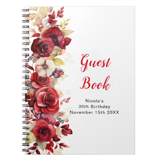 Romantic Red Rose Floral Birthday Party Guest Book Notitieboek (Voorkant)