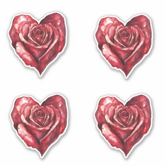 Romantic Red Rose Heart Flowers Sticker (Voorkant)