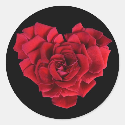 Romantic Red Rose Heart on Black Ronde Sticker (Voorkant)