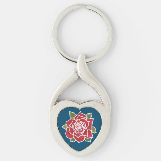 Romantic Red Rose Heart-vormige Sleutelhanger (Voorkant)