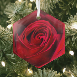 Romantic Red Rose in volle bloei Glas Ornament