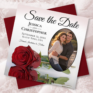 Romantic Red Rose met Oval Foto Weddenschap Save The Date