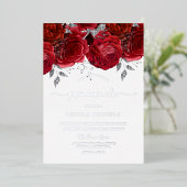Romantic Red Rose Quinceanera SIlver Folie Uitnodiging (Staand Voorkant)