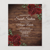 Romantic Red Rose Sweet 16 Party Budget Invite (Voorkant)