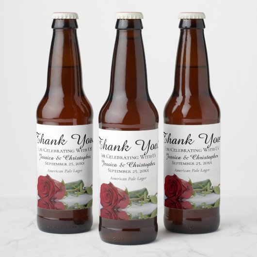 Romantic Red Rose Weddenschap Bedankt Bier Etiket (Flessen)