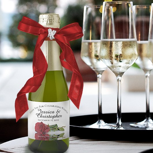 Romantic Red Rose Weddenschap Hartelijk dank Sparkling Wijnetiket
