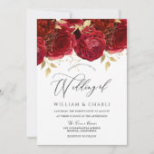 Romantic Red Roses Elegant Wedding Kaart (Voorkant)