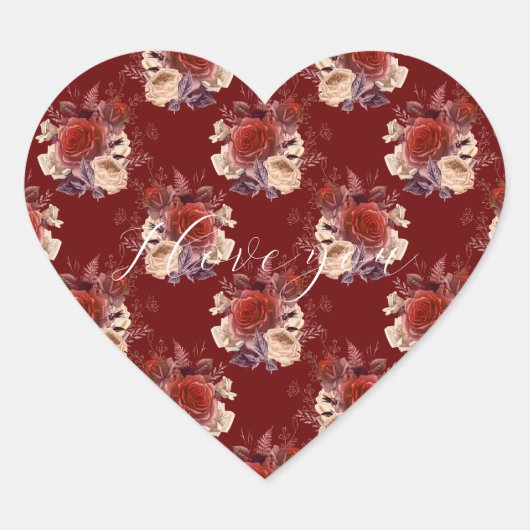 Romantic Red Roses Floral Hart Sticker (Voorkant)