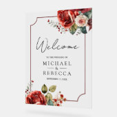 Romantic Red Roses Floral Wedding Welcome Acryl Bord (Hoek)