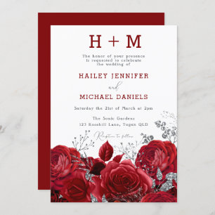 Romantic Red Roses Monogram Weddenschap Kaart