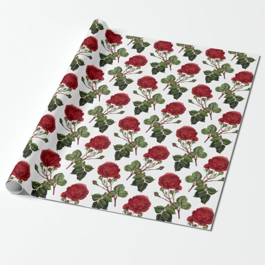 Romantic Red Roses Pattern Cadeaupapier (Uitgerold)