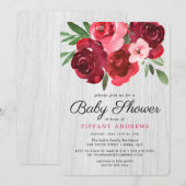 Romantic Red Roses Rustic Baby shower Invite Kaart (Voorkant / Achterkant)