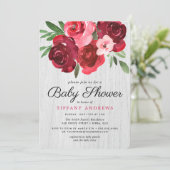 Romantic Red Roses Rustic Baby shower Invite Kaart (Staand voorkant)
