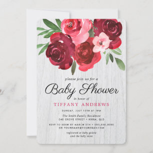 Romantic Red Roses Rustic Baby shower Invite Kaart