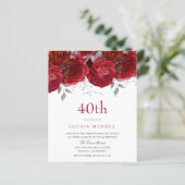 Romantic Red Roses Silver 40th Birthday Invitation (Staand voorkant)