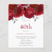 Romantic Red Roses Silver 40th Birthday Invitation (Voorkant)