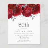 Romantic Red Roses Silver 80th Birthday Invitation (Voorkant)