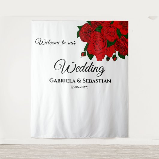 Romantic Red Roses Weddenschap wandachtergrond Wandkleed (Voorkant)