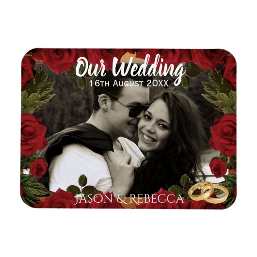 Romantic Red Roses Wedding Day Keepsake Photo Magneet (Horizontaal)