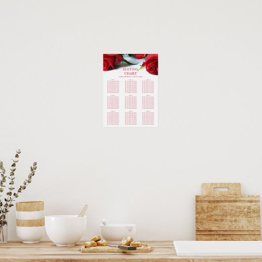 Romantic Red Roses Wedding Seating Chart Poster (Keuken)