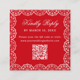 Romantic Red Vintage Lace Frame QR Code Wedding Informatiekaartje