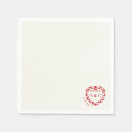 Romantic Red Vintage Monogram Crest Wedding Servet