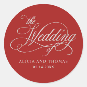 Romantic Red Wedding met kalligrafie Ronde Sticker