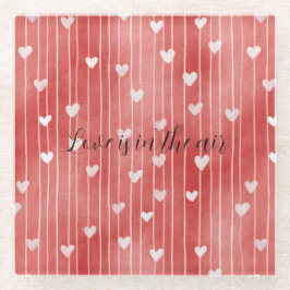 Romantic Red White Stripes Hearts Love Glazen Onderzetter