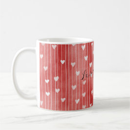 Romantic Red White Stripes Hearts Love Koffiemok