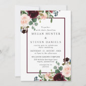 Romantic Red Wine Flowers Elegant Wedding Kaart (Voorkant)