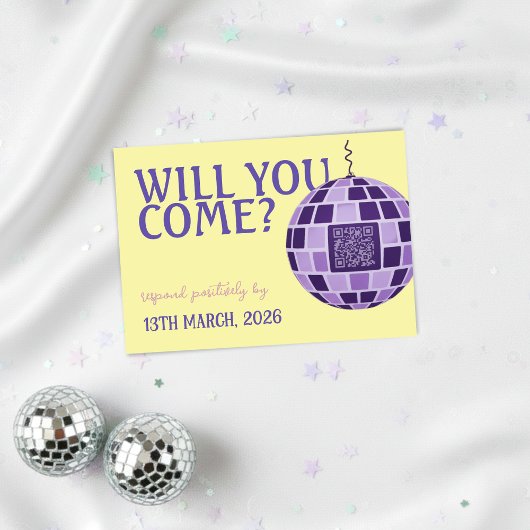 Romantic Retro Disco Party QR Code RSVP Wedding