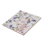 Romantic  Retro Flowers op Barn Wood & Name Tegeltje (Zijkant)
