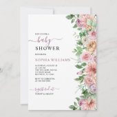 Romantic Roos Flowers Baby shower Uitnodiging (Voorkant)