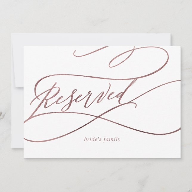 Romantic Roos Gold Calligraphy Reserved Sign (Voorkant)