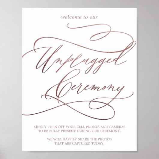 Romantic Roos Gold Calligraphy Unplugged Ceremony Poster (Voorkant)