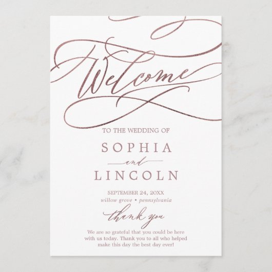 Romantic Roos Gold Calligraphy Wedding Programma (Voorkant)