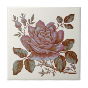 Romantic Roos Transferware Tile c. 1900-ontwerp Tegeltje