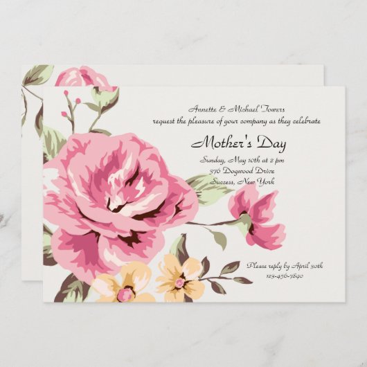 Romantic Roos Uitnodiging (Voorkant / Achterkant)