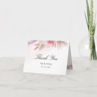 Romantic Rose and Champagne Boho Chic Wedding Bedankkaart