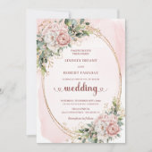 Romantic Rose Gold Blush Floral Greenery Wedding  Kaart (Voorkant)