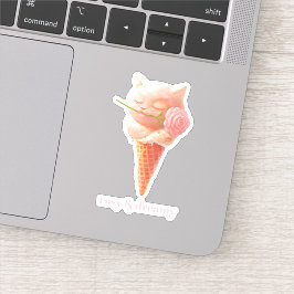 Romantic Rose: Miss Meow Pink Ice Cream Cone Art Sticker
