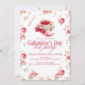 Romantic Rose Tea Cup Galentine’s Day Tea Party Kaart (Voorkant)