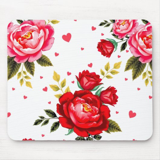 Romantic Roses and Hearts Mouse Pad Muismat (Voorkant)
