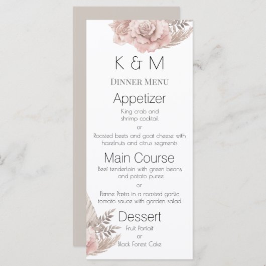 Romantic Roses Boho Wedding Menu (Voorkant / Achterkant)