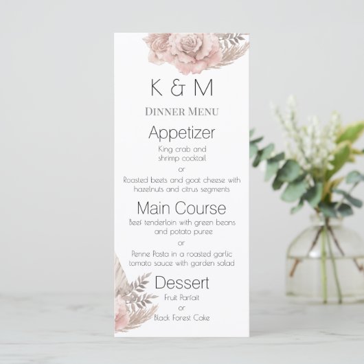 Romantic Roses Boho Wedding Menu (Staand voorkant)