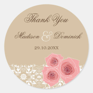 Romantic Roses Damask Lace Wedding Sticker