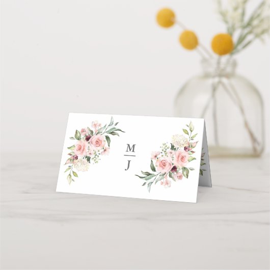Romantic Roses Dusty Roos Wedding Place Card (Voorkant)