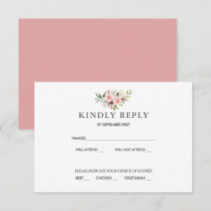 Romantic Roses Dusty Roos Wedding RSVP Invita Kaart